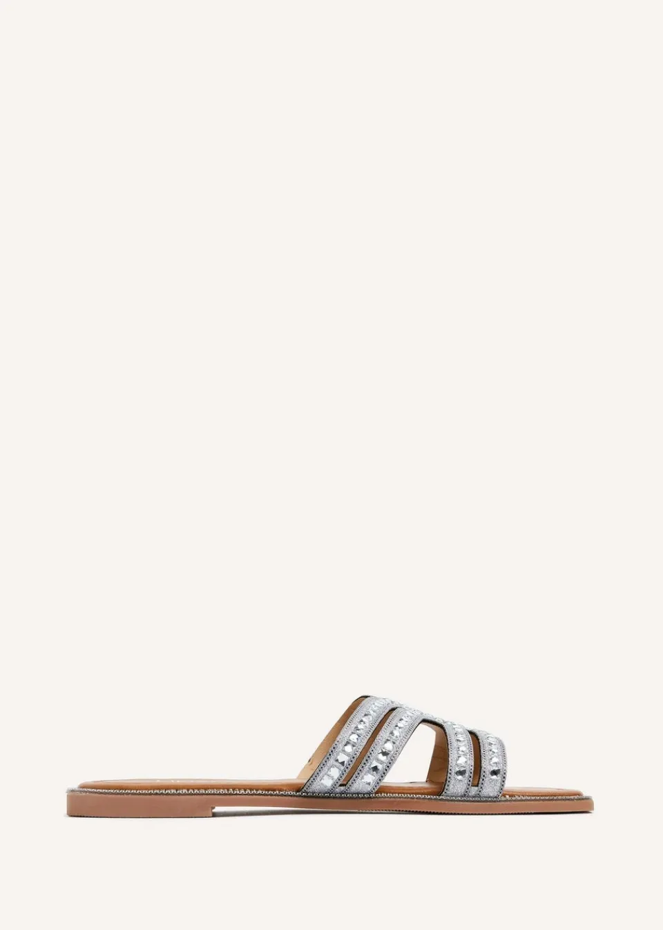 Footwear>Linzi Alondra Silver Diamante Embellished Flat Slider Sandals
