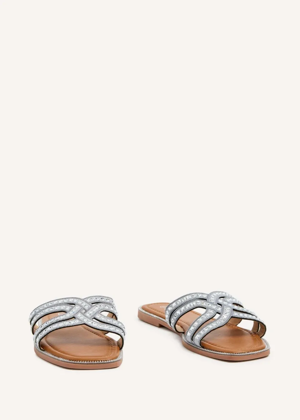 Footwear>Linzi Alondra Silver Diamante Embellished Flat Slider Sandals