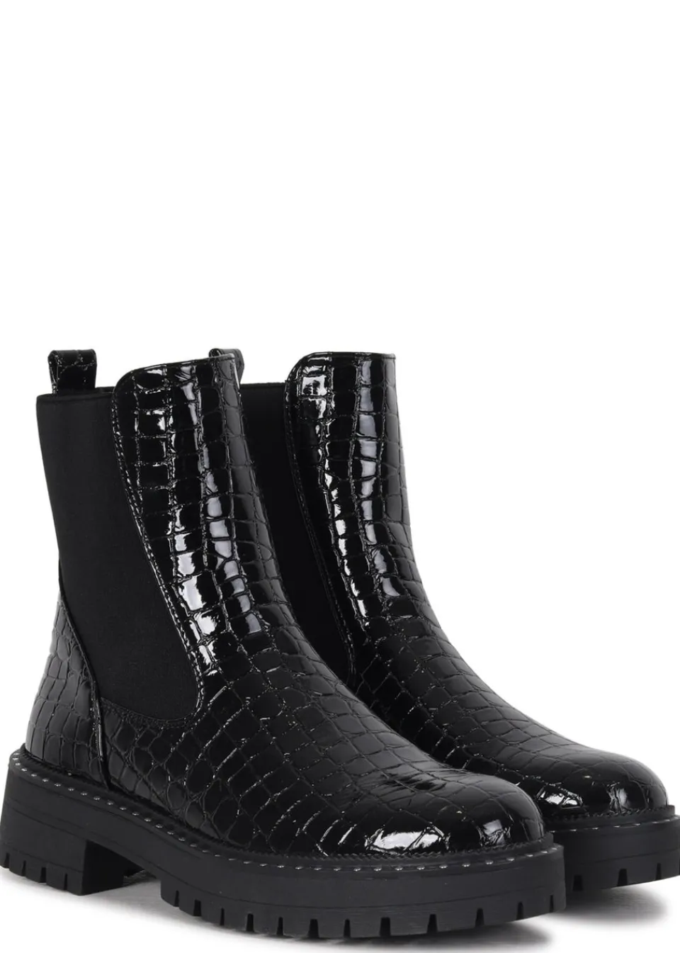 Footwear>Linzi Andrea Black Faux Croc Patent Leather Silver