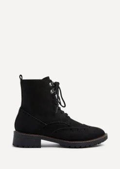 Footwear>Linzi Ashleigh Black Faux Suede Lace Up Military Boot