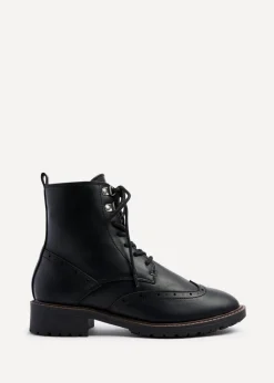 Footwear>Linzi Ashleigh Black Faux Leather Lace Up Military Boot