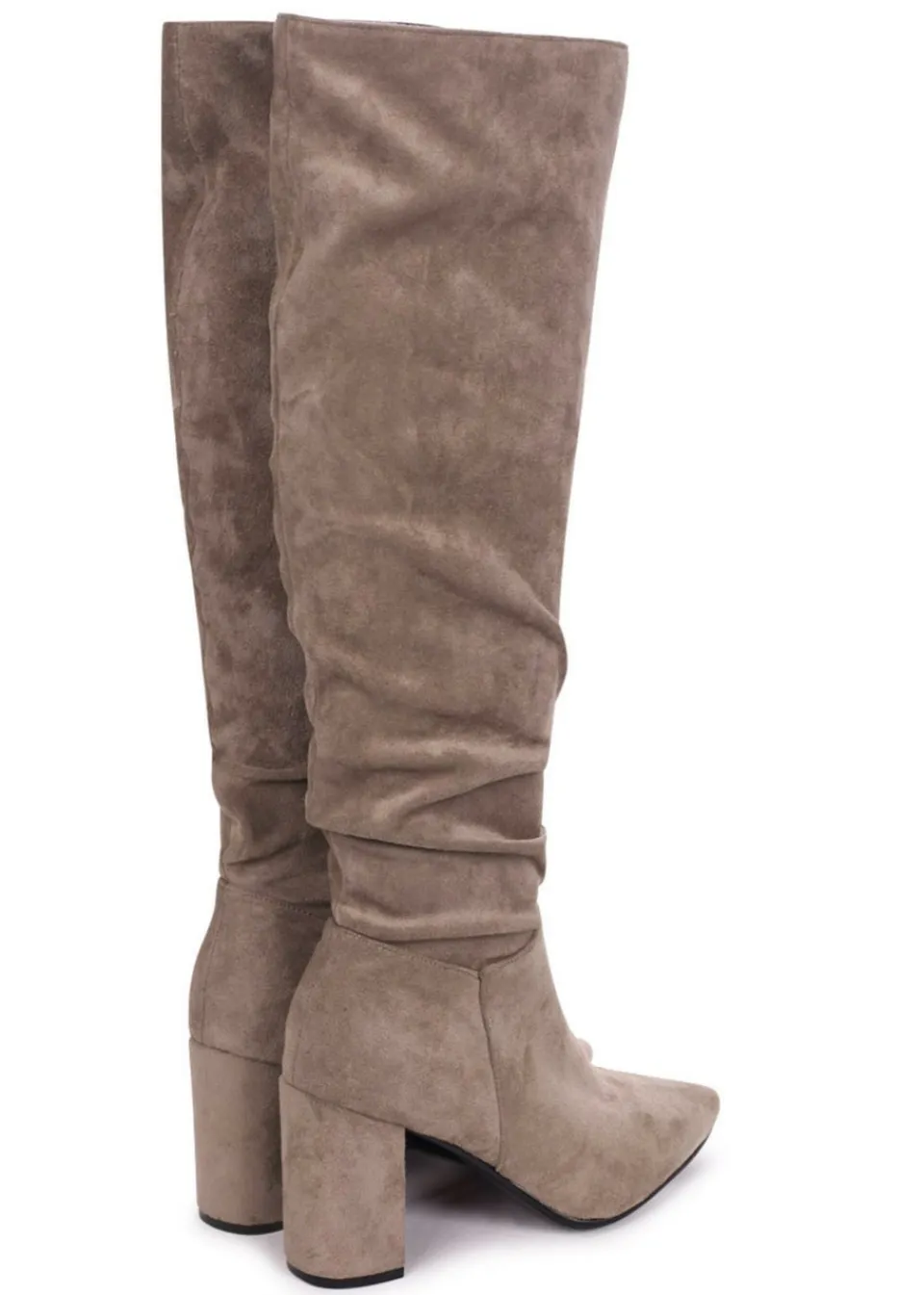 Footwear>Linzi Bonnie Mocha Suede Block Heel Knee High Ruched Boot