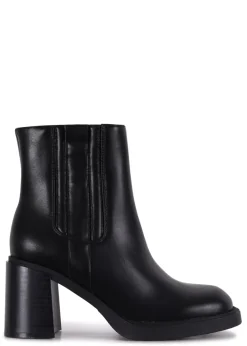 Footwear>Linzi Cheska Black Faux Leather Block Heeled Ankle Boot