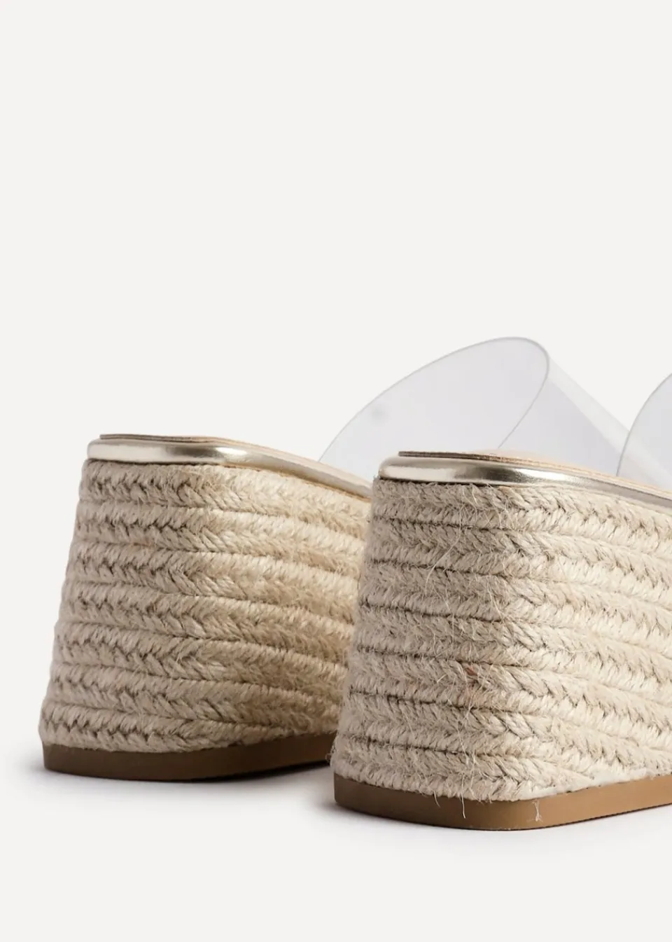 Footwear>Linzi Clear Espresso Perspex Espadrille Inspired Mule Wedges