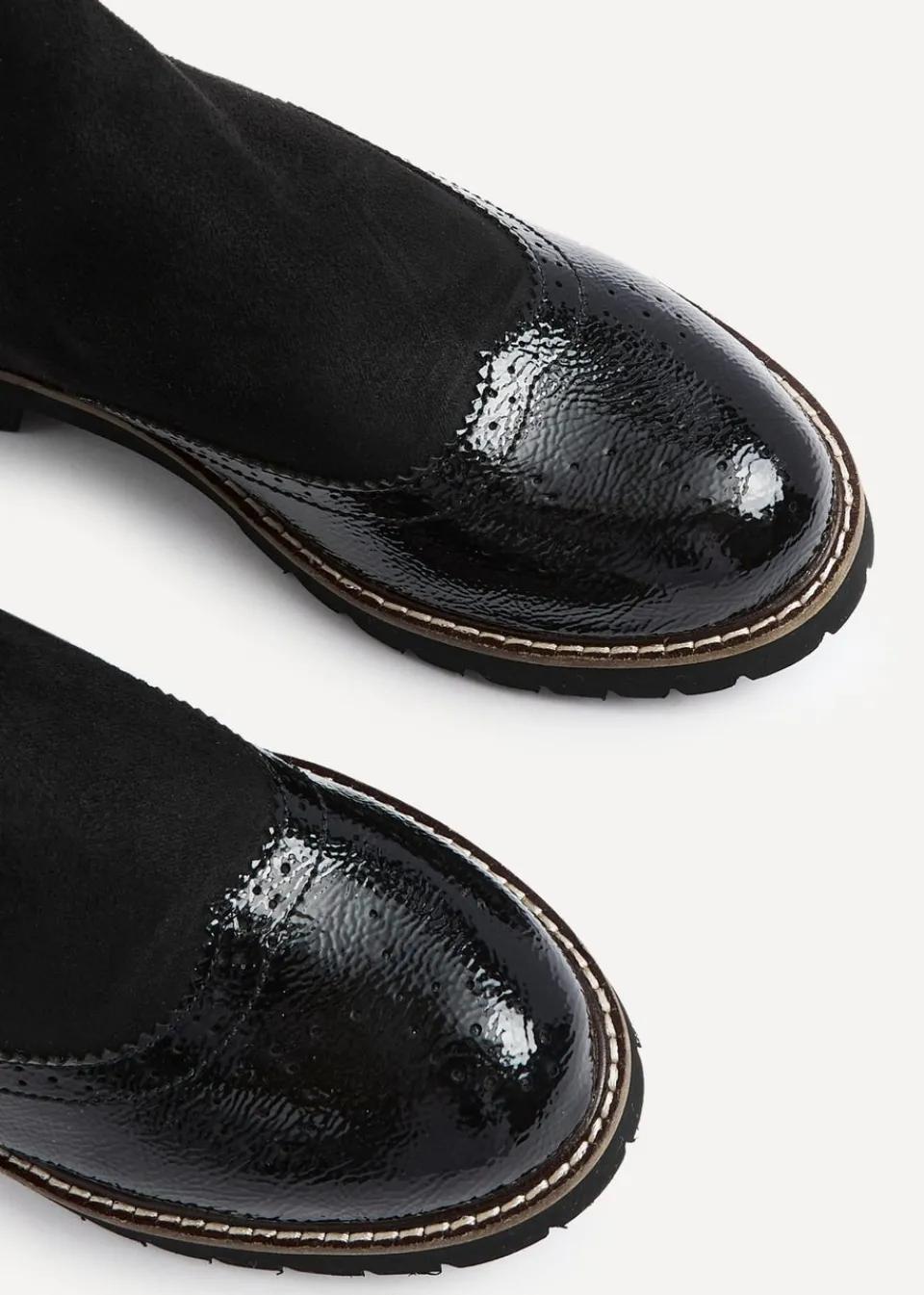 Footwear>Linzi Cleo Black Patent & Suede Brogue Style Chelsea Boot