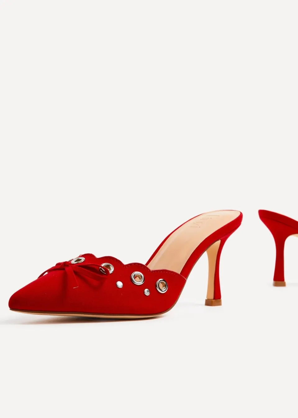 Footwear>Linzi Clover Red Faux Suede Pointed Mule