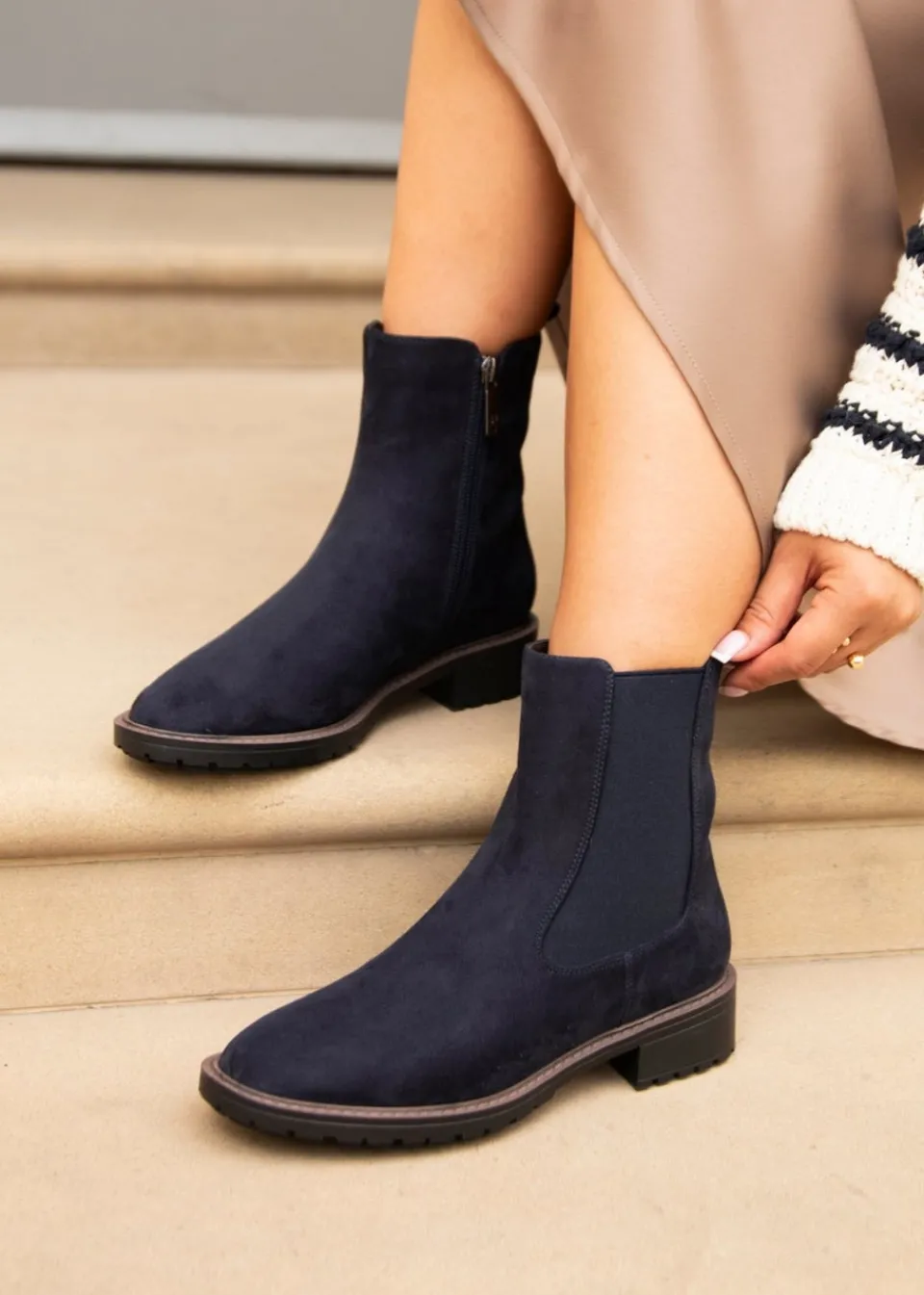 Footwear>Linzi Dalston Navy Faux Suede Classic Chelsea Boot