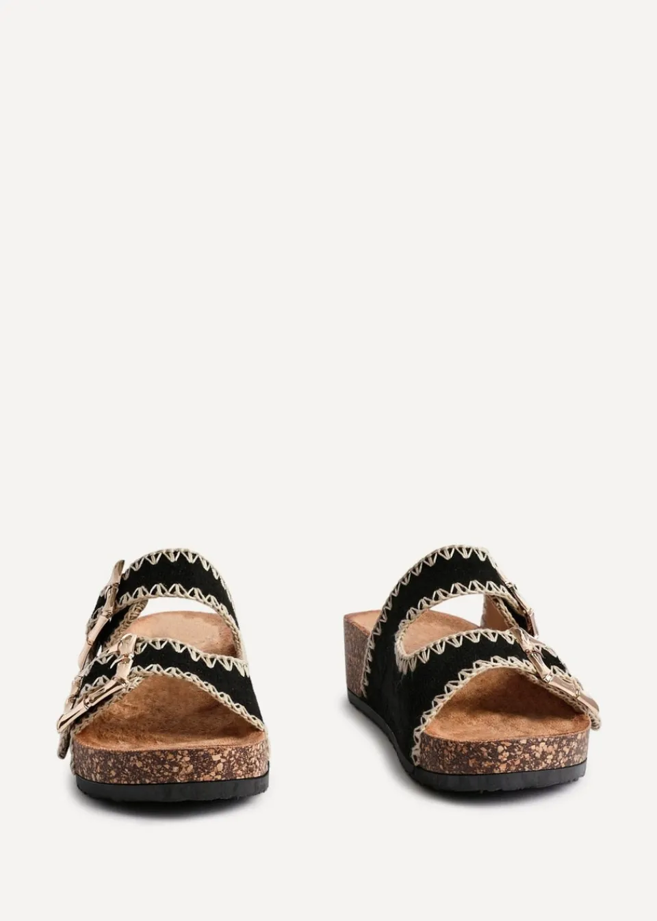 Footwear>Linzi Darby Black Faux Suede Double Buckle Sandal