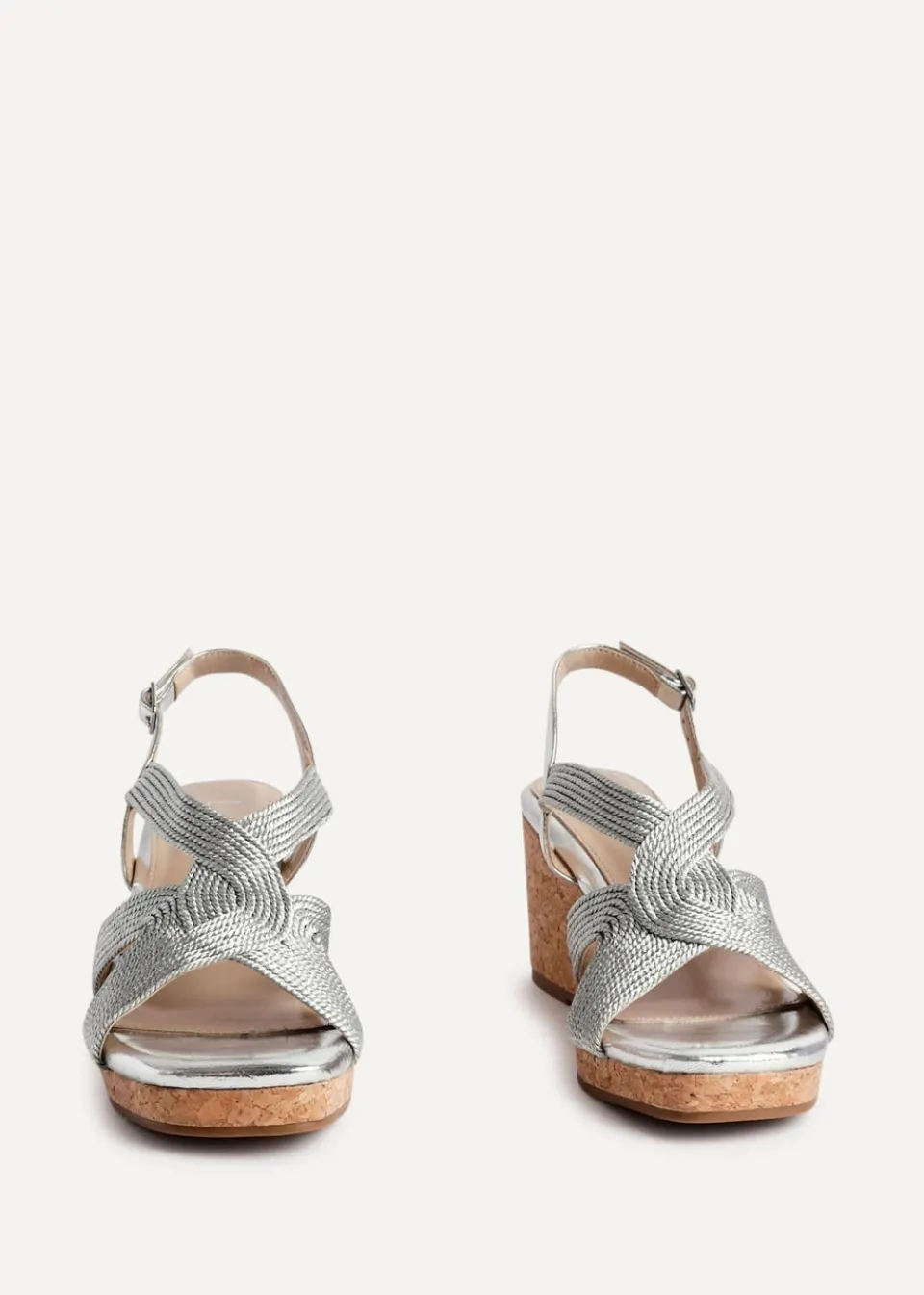 Footwear>Linzi Destined Silver Woven Design Cork Wedges