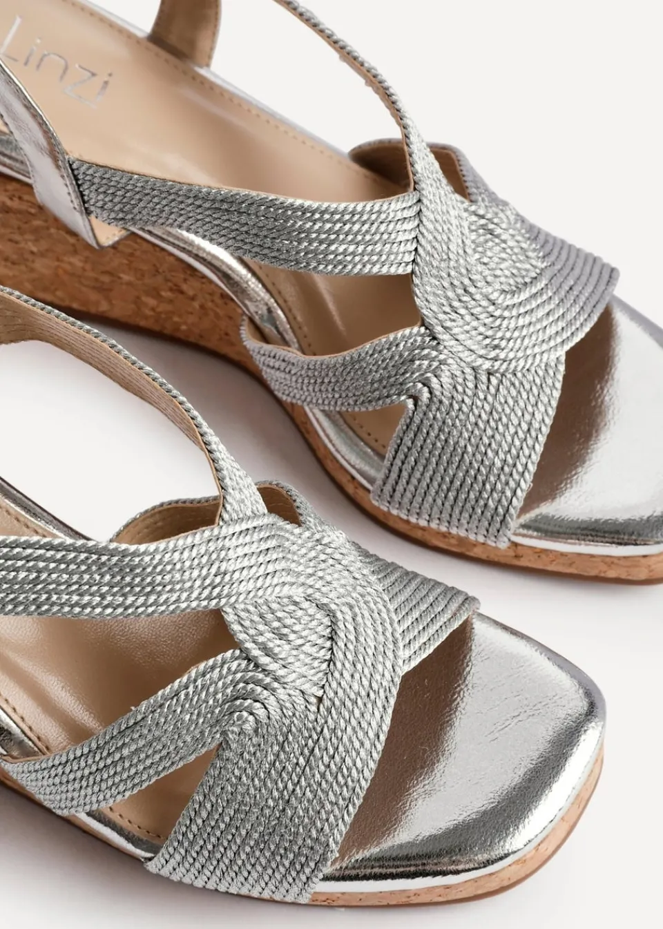 Footwear>Linzi Destined Silver Woven Design Cork Wedges