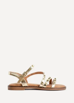 Footwear>Linzi Destino Gold Faux Leather Studded Gladiator Style Flat Sandal