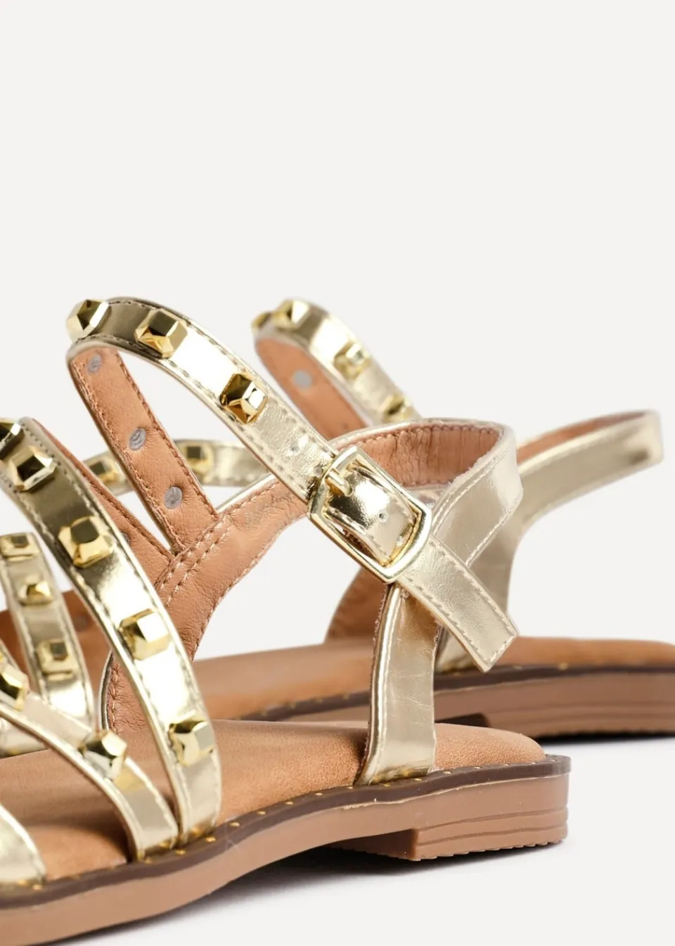 Footwear>Linzi Destino Gold Faux Leather Studded Gladiator Style Flat Sandal