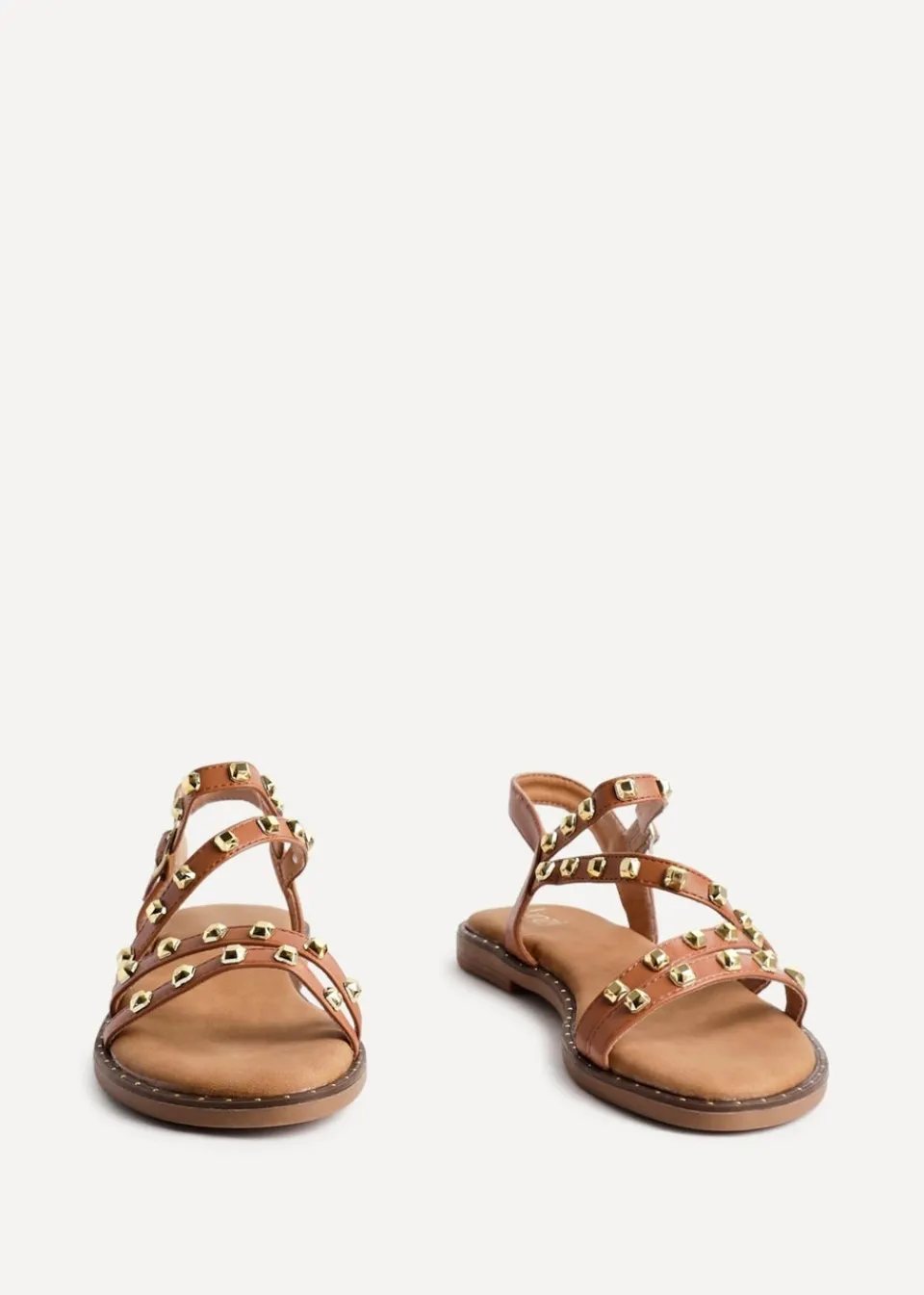 Footwear>Linzi Destino Tan Faux Leather Studded Gladiator Style Flat Sandal