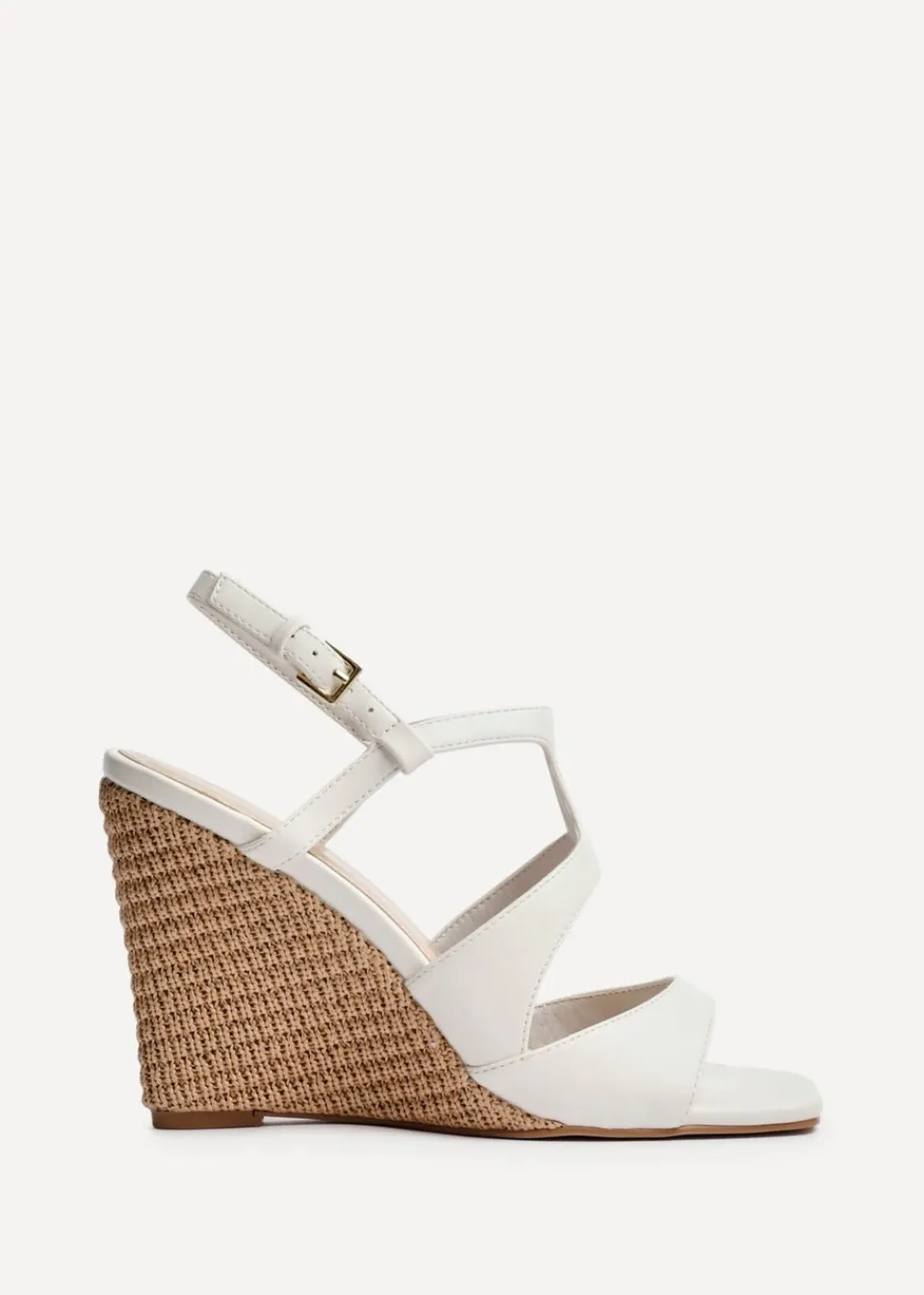 Footwear>Linzi Dolce Ivory Faux Leather Link Design Raffia Platform Wedge