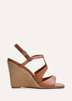 Footwear>Linzi Dolce Tan Faux Leather Raffia Platform Wedge