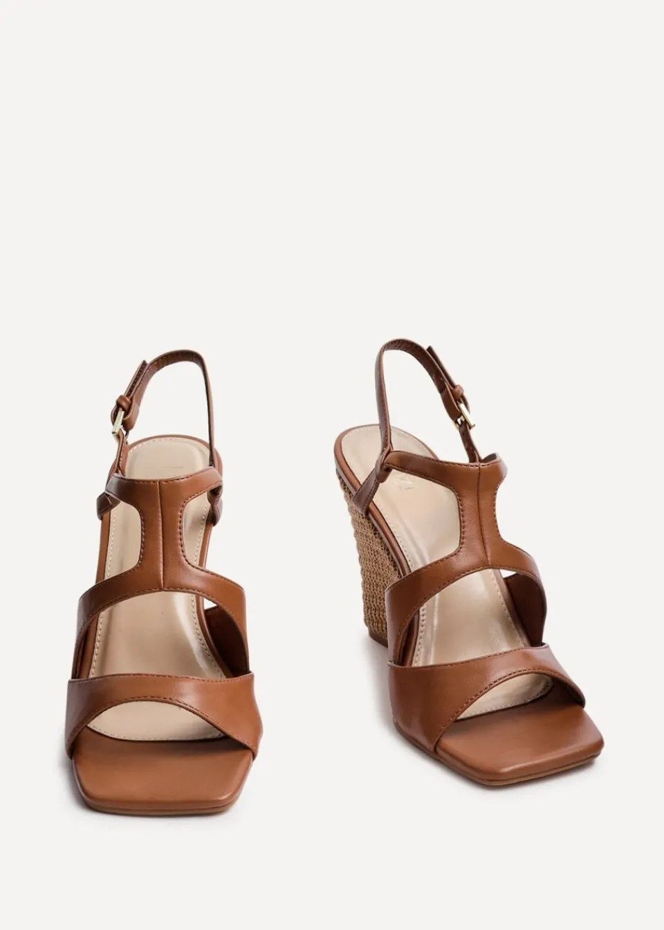 Footwear>Linzi Dolce Tan Faux Leather Raffia Platform Wedge