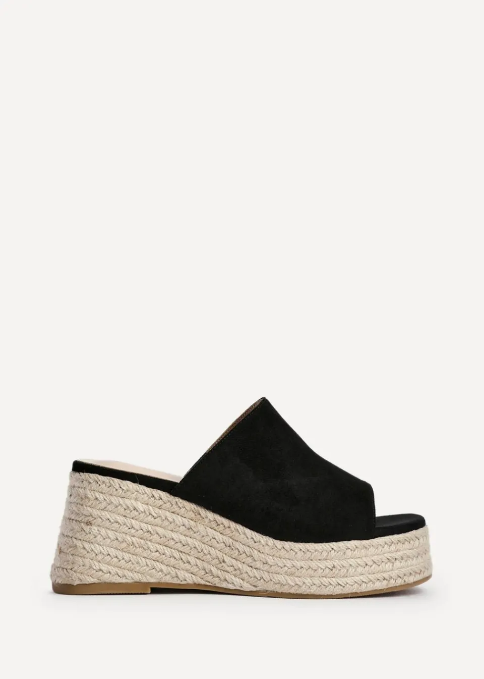 Footwear>Linzi Espresso Black Faux Suede Espadrille Inspired Mule Wedges