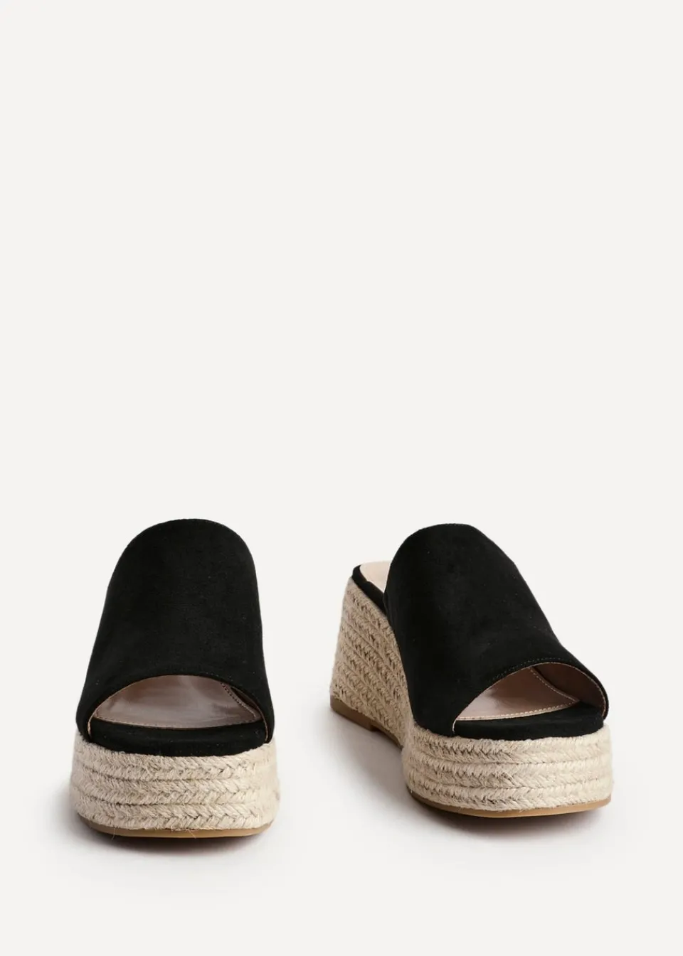 Footwear>Linzi Espresso Black Faux Suede Espadrille Inspired Mule Wedges