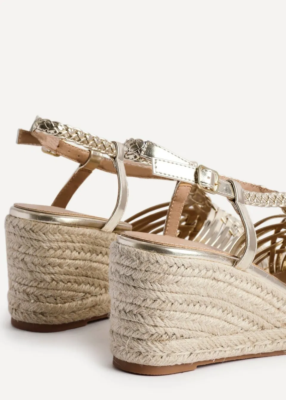 Footwear>Linzi Evolve Faux Leather Woven Espadrille Wedge Gold