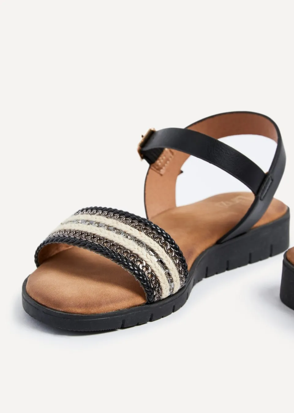 Footwear>Linzi Faye Black Faux Leather Wedged Sandal