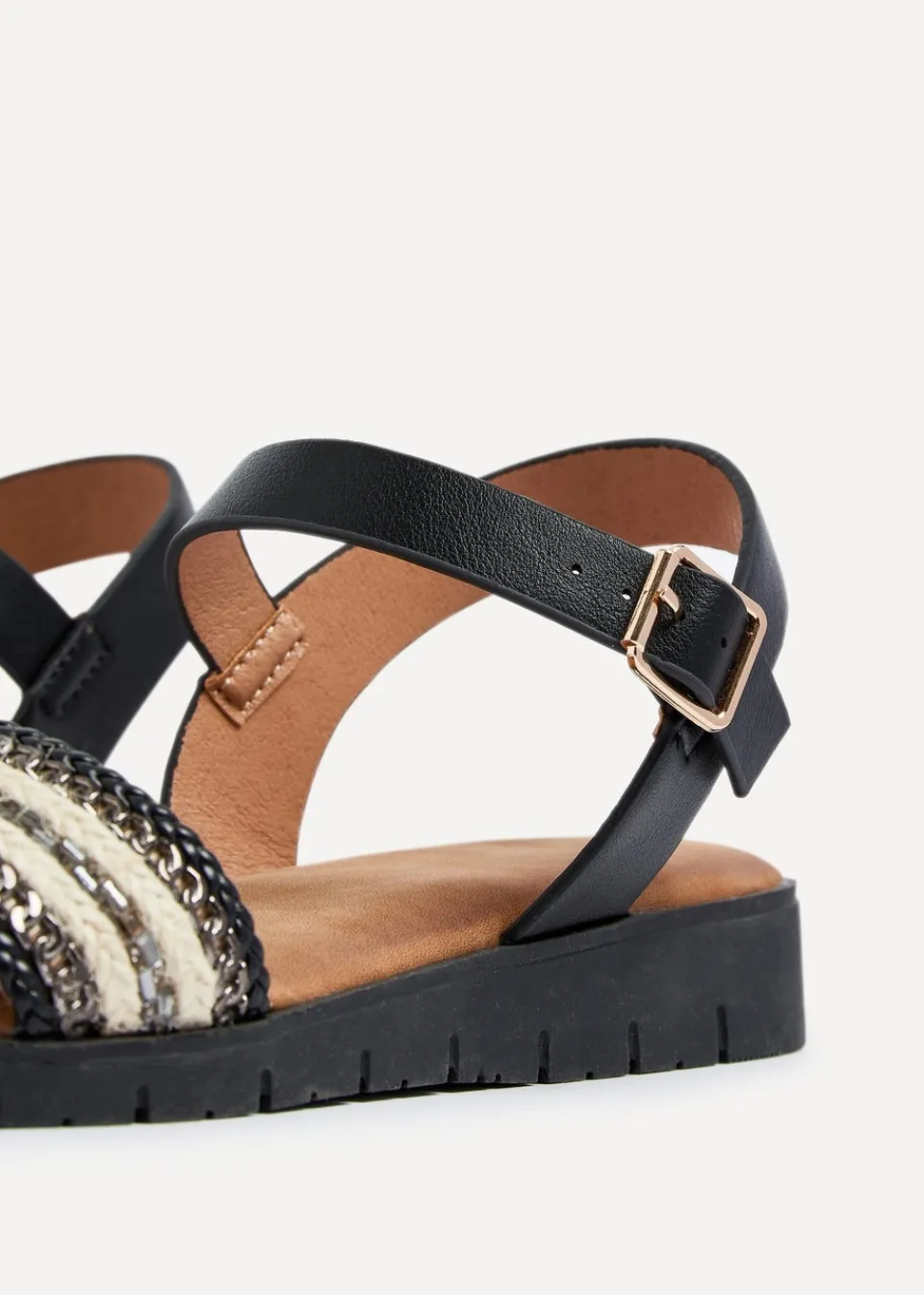 Footwear>Linzi Faye Black Faux Leather Wedged Sandal