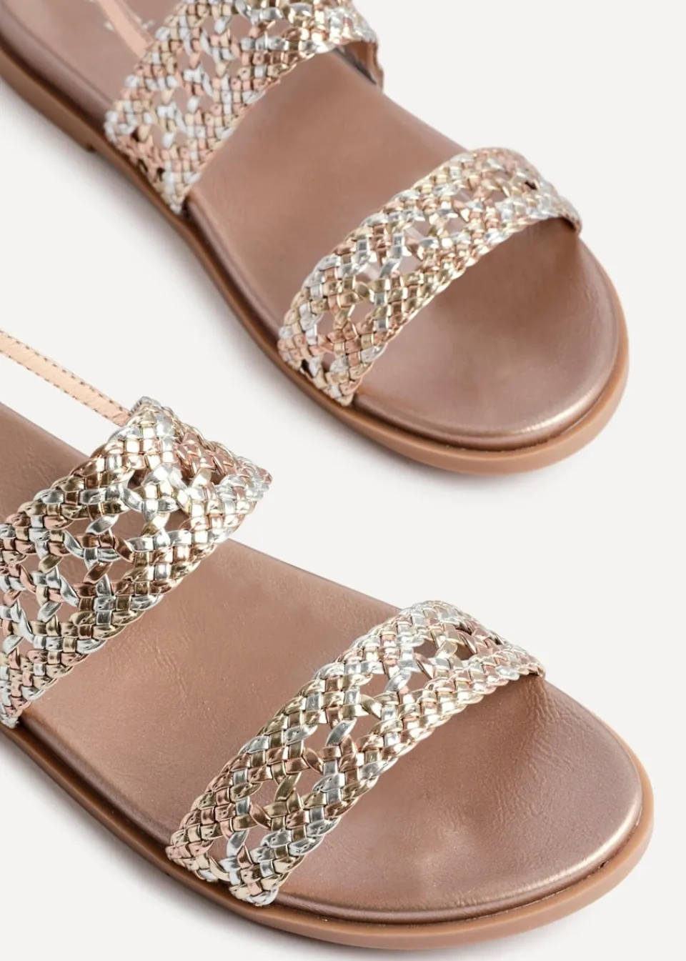 Footwear>Linzi Galia Pink Faux Leather Handwoven Flat Sandals