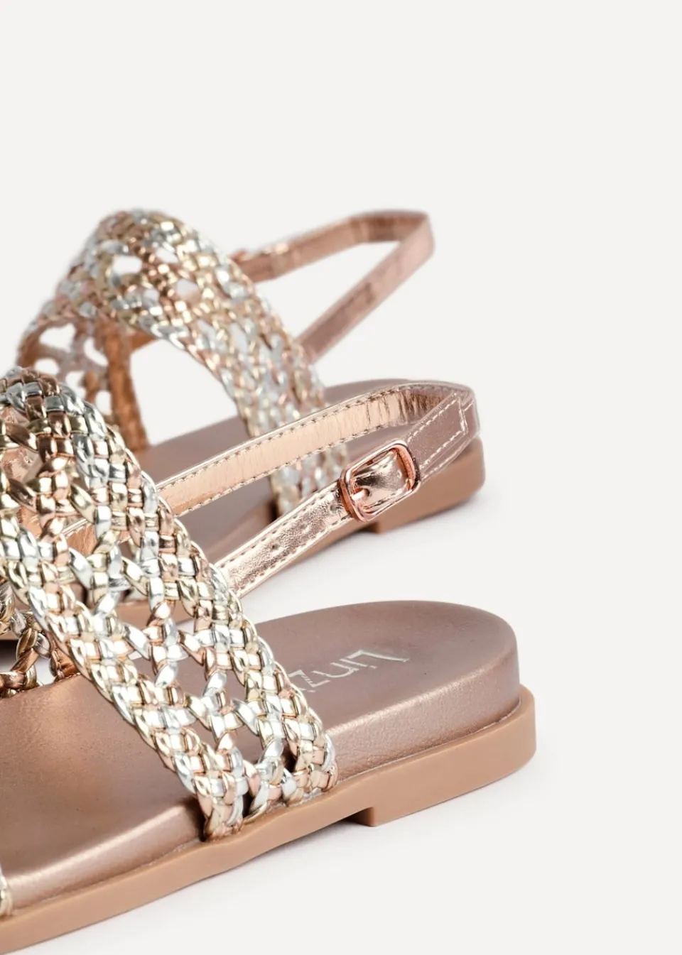 Footwear>Linzi Galia Pink Faux Leather Handwoven Flat Sandals