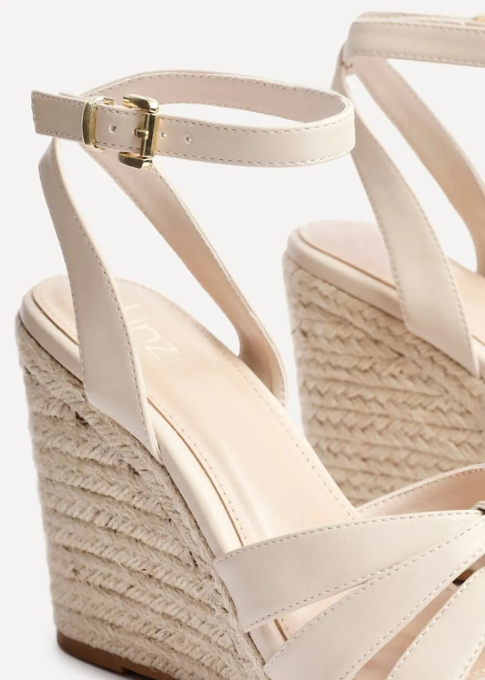 Footwear>Linzi Goddess Sand Faux Leather Espadrille Wedge