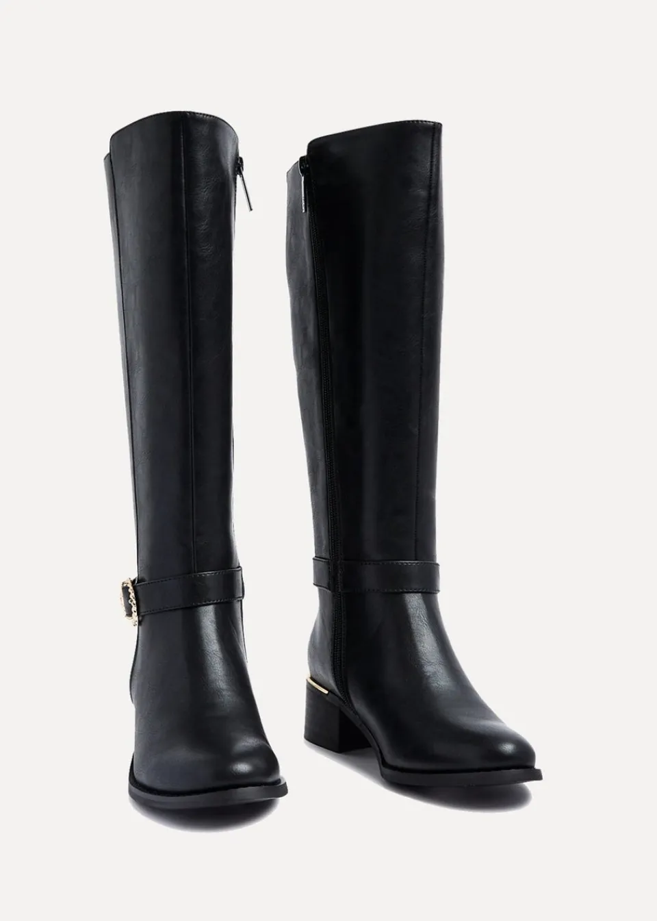 Footwear>Linzi Gwen Black Faux Leather Knee High Boot