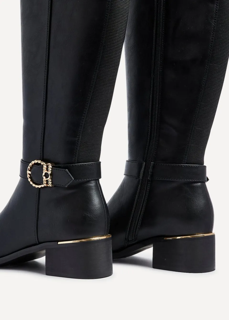 Footwear>Linzi Gwen Black Faux Leather Knee High Boot