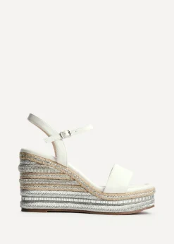 Footwear>Linzi Icon White Faux Leather Embellished Wedge