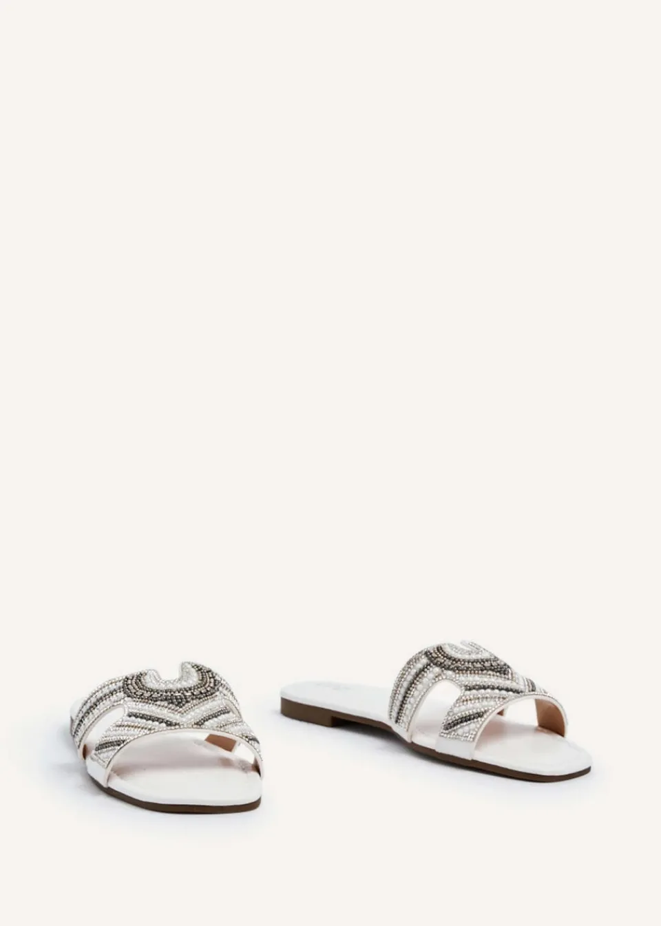 Footwear>Linzi Indira Faux Leather Aztec Design Embellished Slider Sandal White