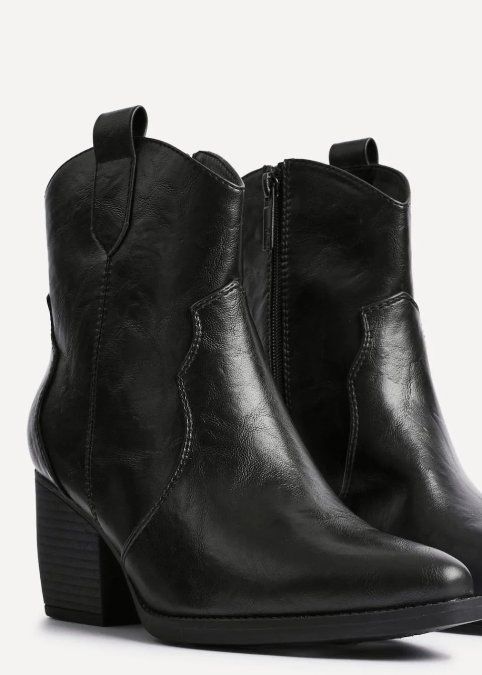 Footwear>Linzi Jessie Black Faux Leather Western Ankle Boot