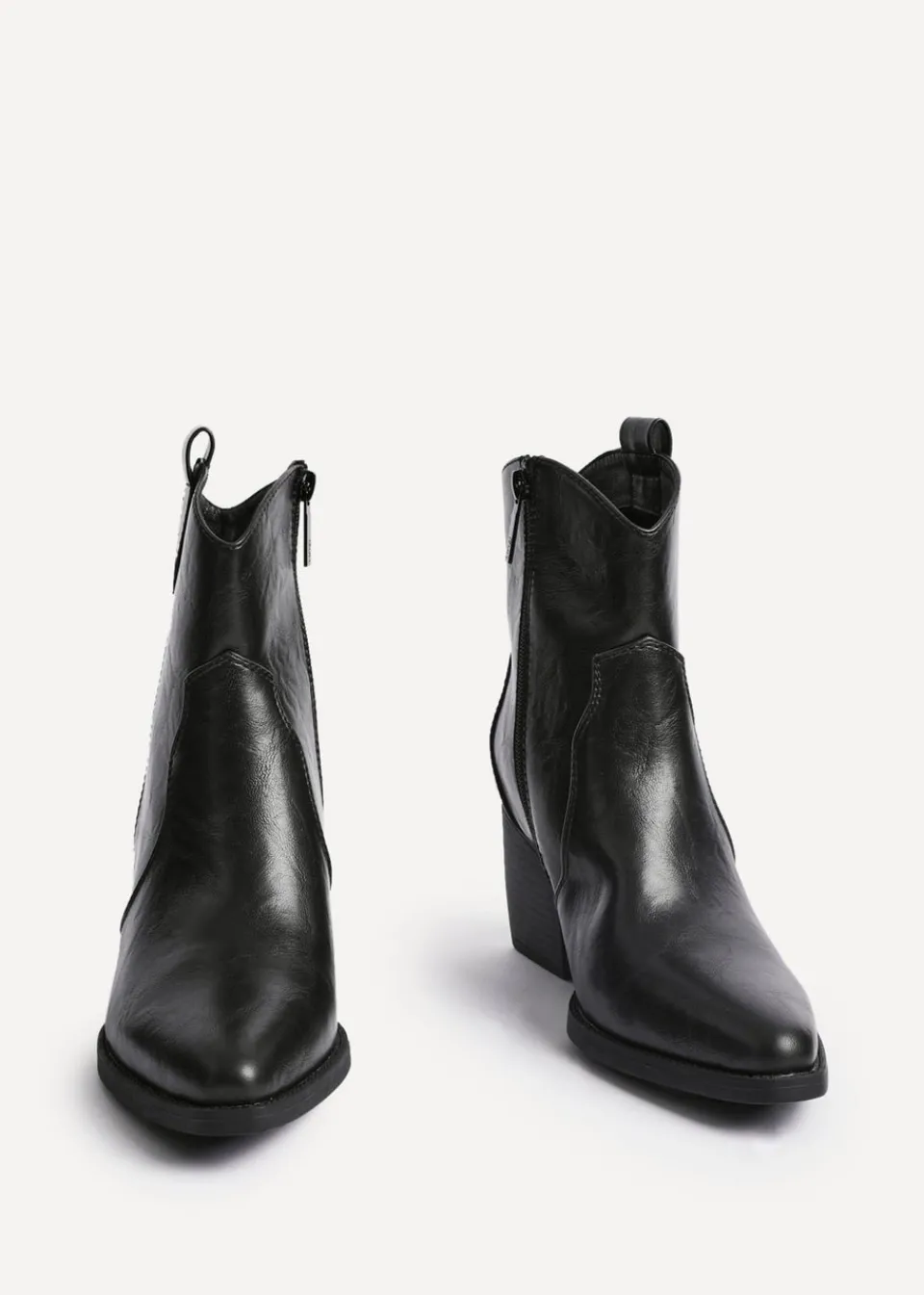 Footwear>Linzi Jessie Black Faux Leather Western Ankle Boot
