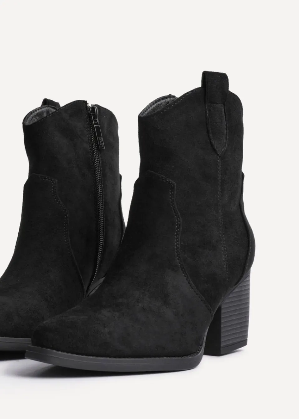 Footwear>Linzi Jessie Black Faux Suede Western Ankle Boot