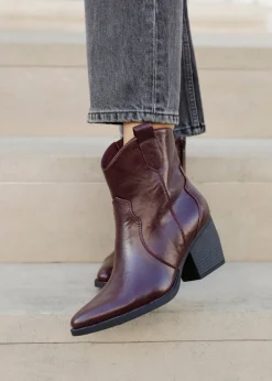 Footwear>Linzi Jessie Burgundy Faux Leather Western Ankle Boot