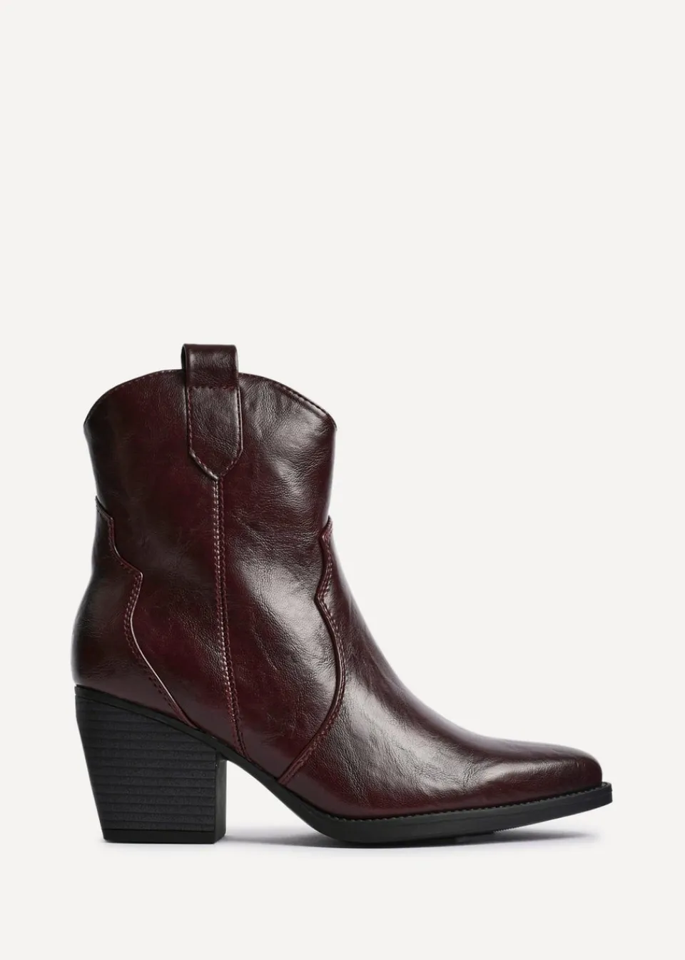 Footwear>Linzi Jessie Burgundy Faux Leather Western Ankle Boot