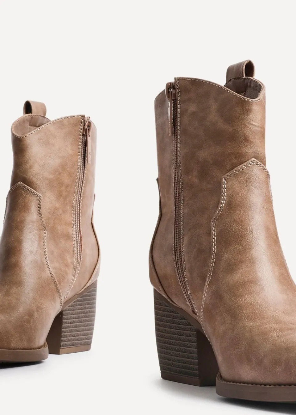 Footwear>Linzi Jessie Taupe Faux Leather Western Ankle Boot
