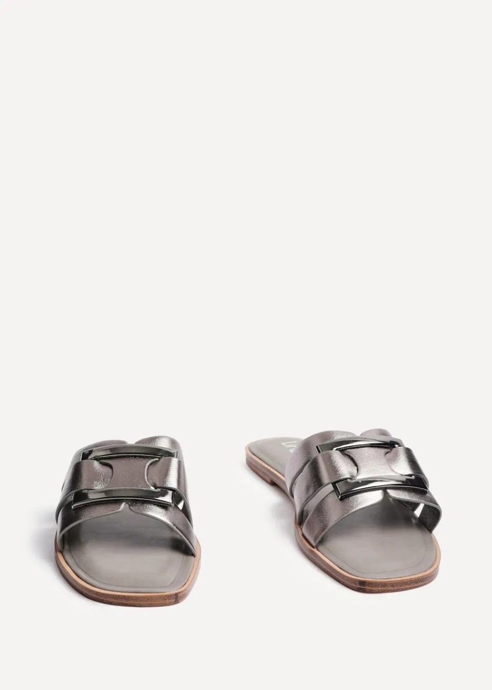 Footwear>Linzi Kenna Grey Faux Leather Buckle Flat Slider Sandal