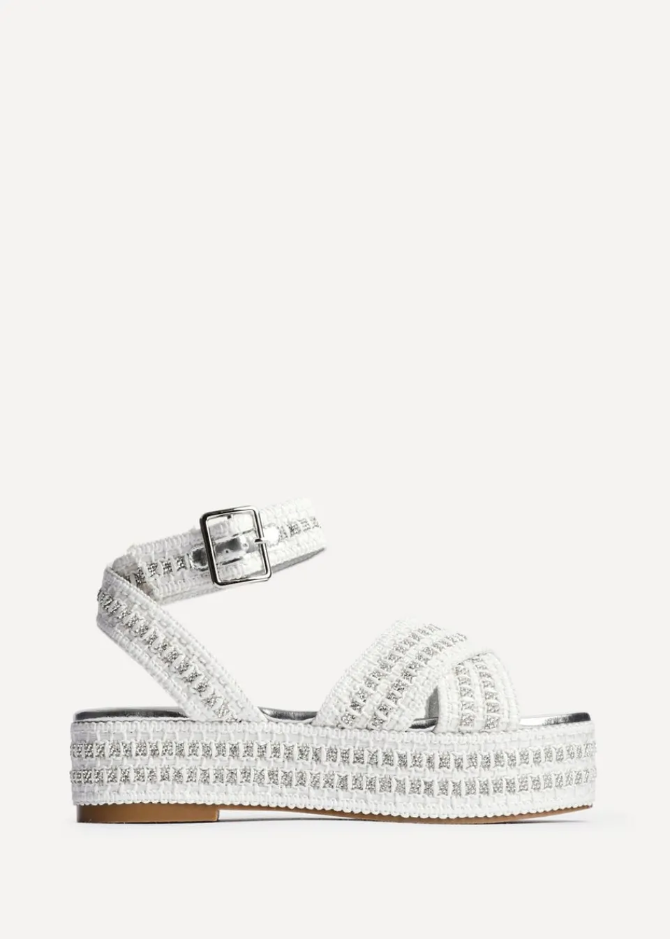 Footwear>Linzi Kiana White & Silver Raffia Flatform Sandal