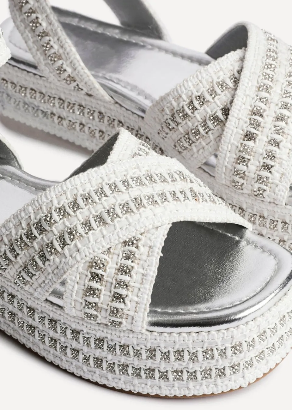 Footwear>Linzi Kiana White & Silver Raffia Flatform Sandal