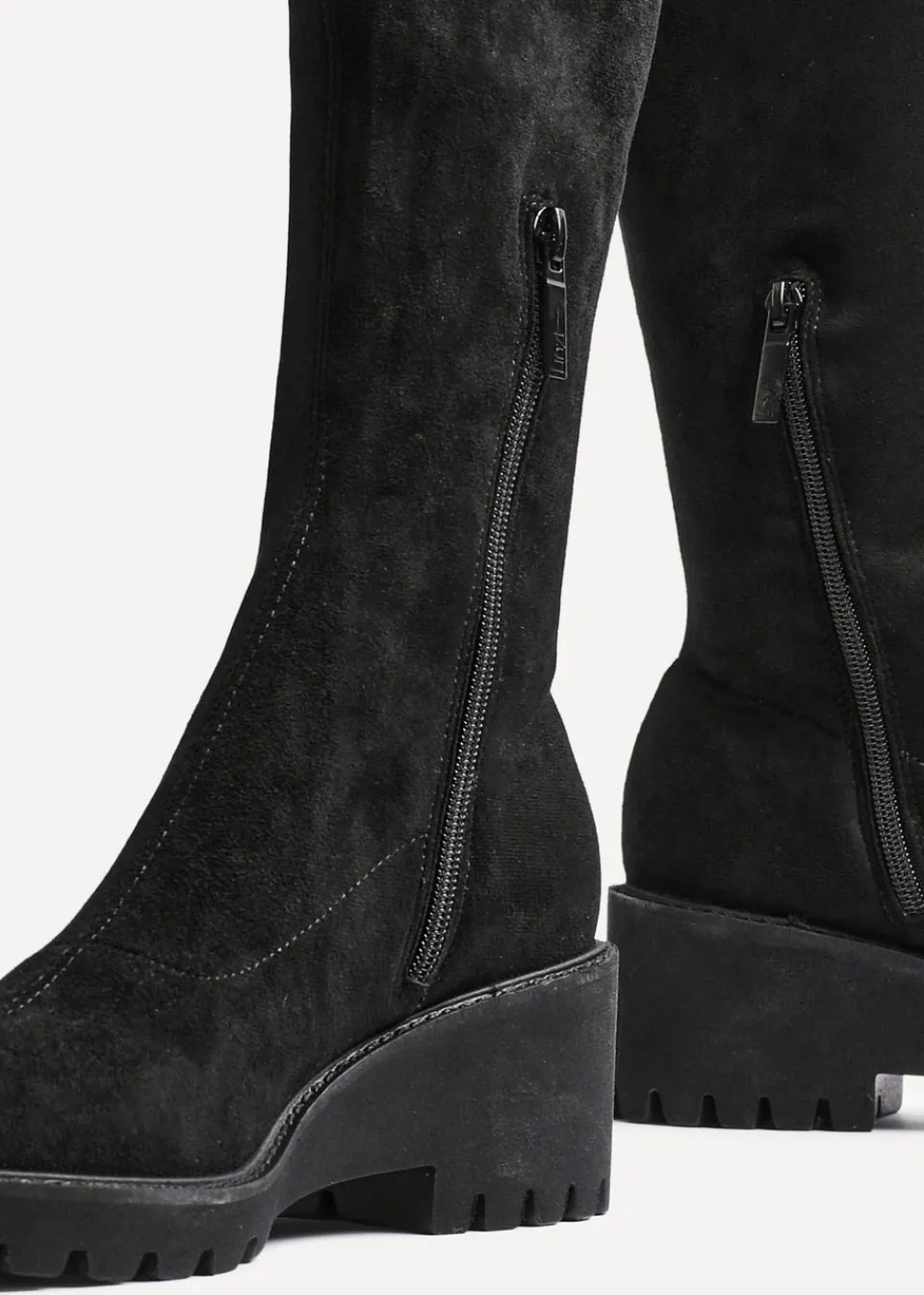 Footwear>Linzi Kortina Black Faux Suede Wedge Knee High Boot