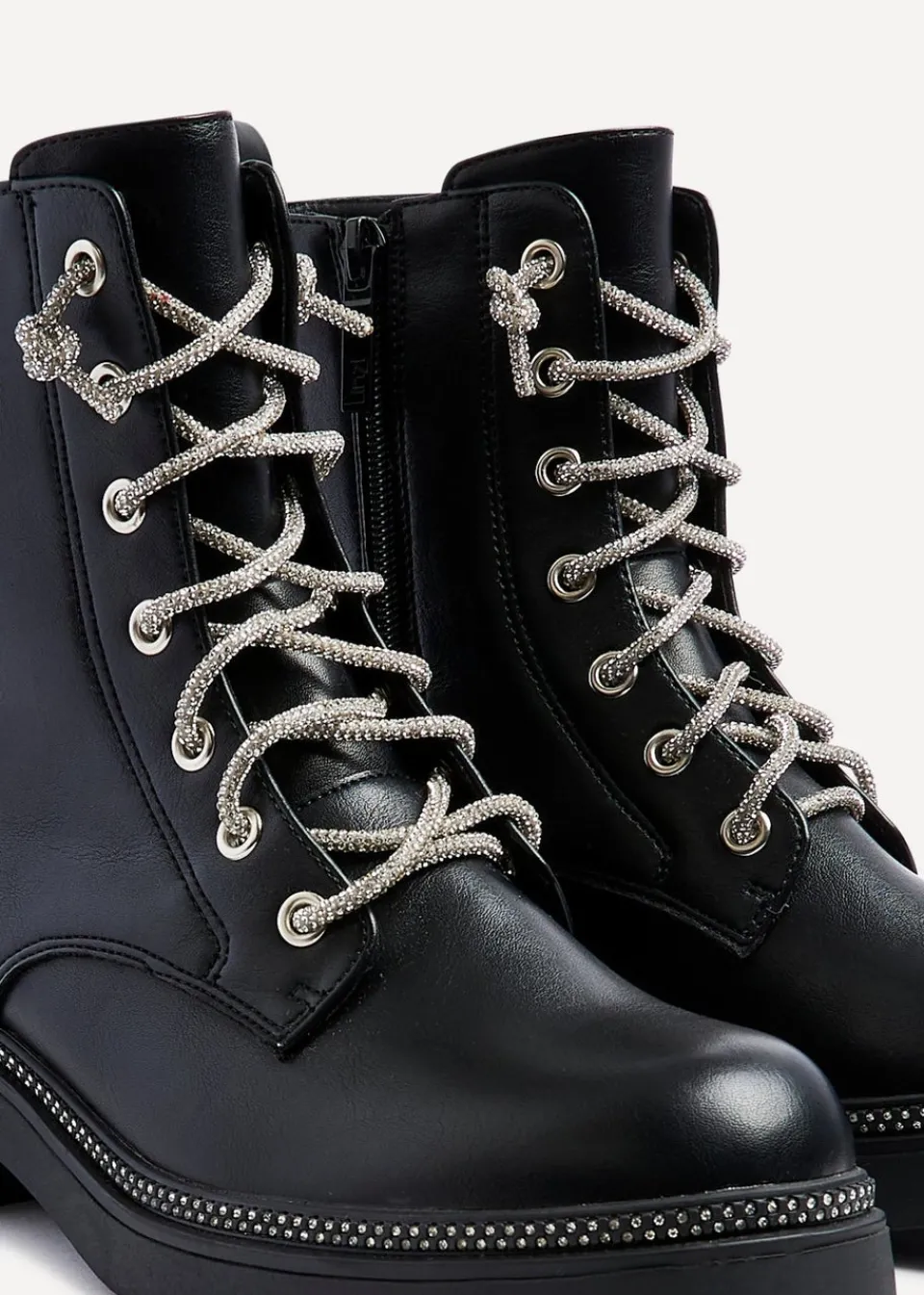 Footwear>Linzi Lacey Black Faux Leather Military Style Boot