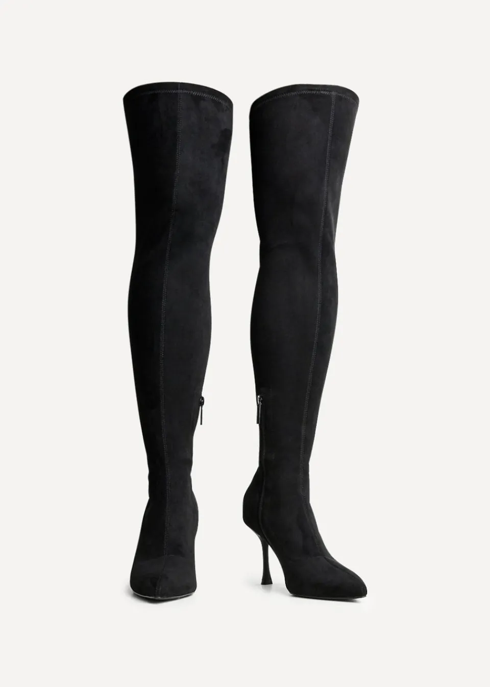 Footwear>Linzi Laney Black Faux Suede Thigh High Strech Stiletto Heel Boot