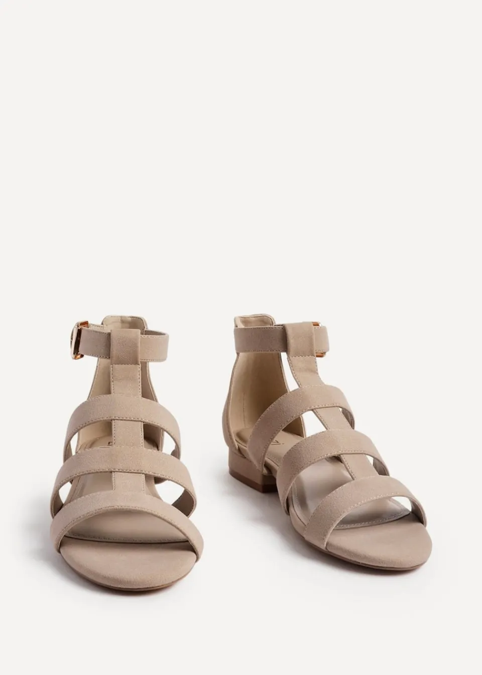 Footwear>Linzi Liberate Taupe Faux Suede Closed Back Gladiator Sandals
