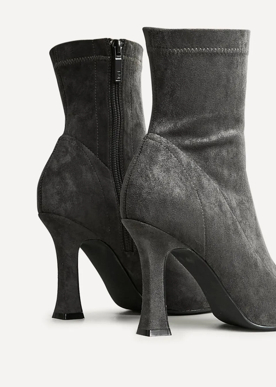 Footwear>Linzi Lovato Grey Faux Suede Square Toe Heeled Sock Boot