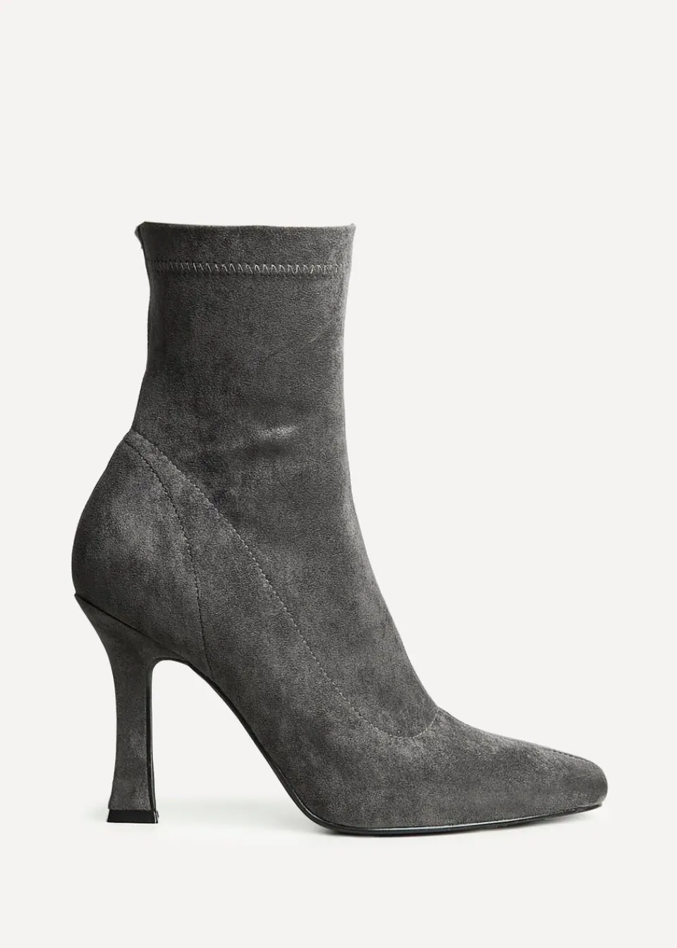 Footwear>Linzi Lovato Grey Faux Suede Square Toe Heeled Sock Boot