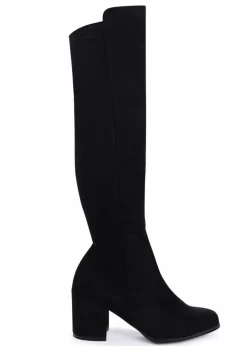 Footwear>Linzi Mandy Black Suede Block Heeled Knee High Boot