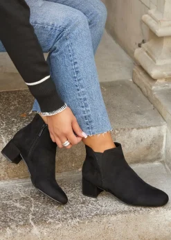 Footwear>Linzi Manor Black Faux Suede Block Heeled Ankle Boot