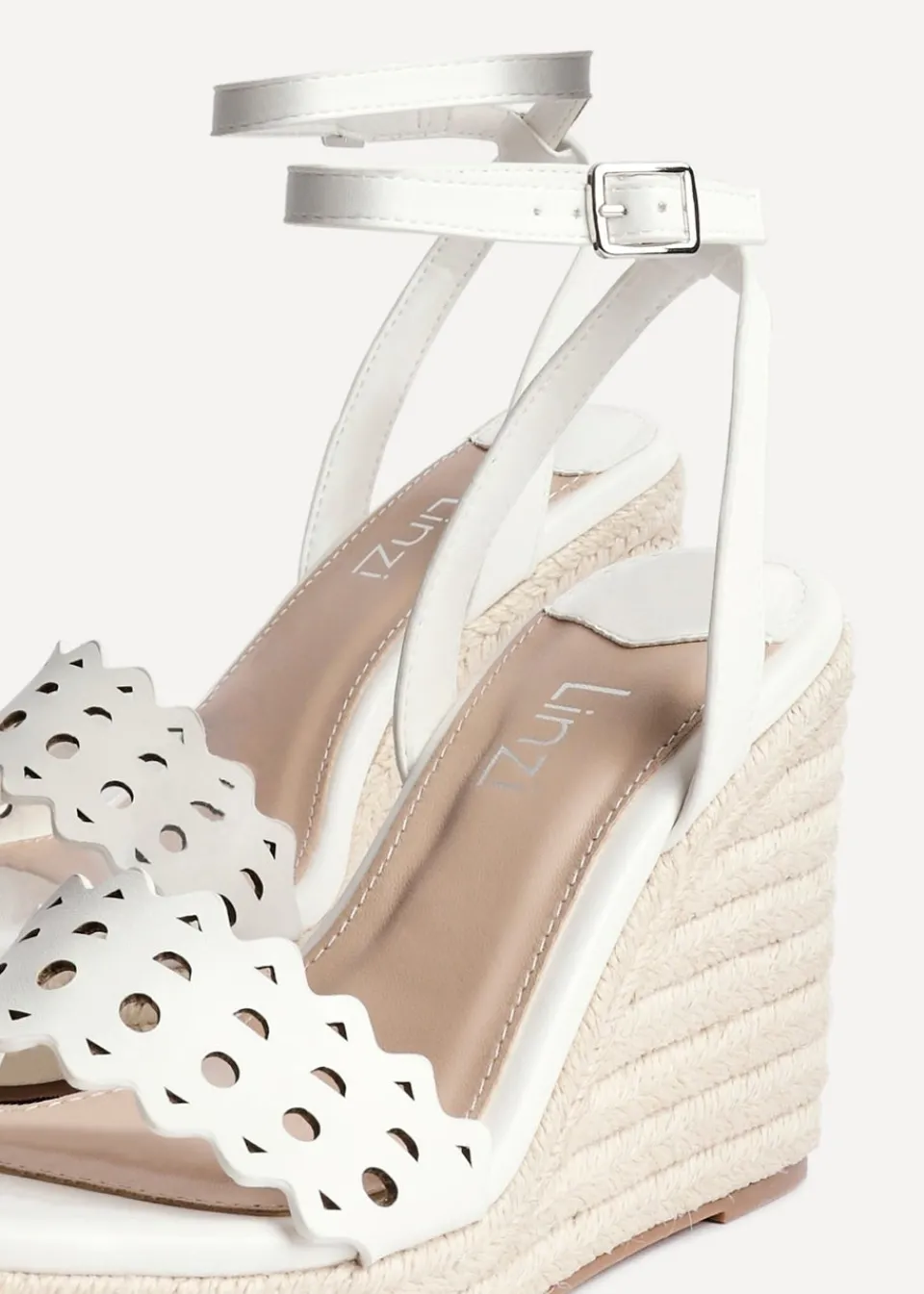 Footwear>Linzi Mellow White Faux Leather Wedge